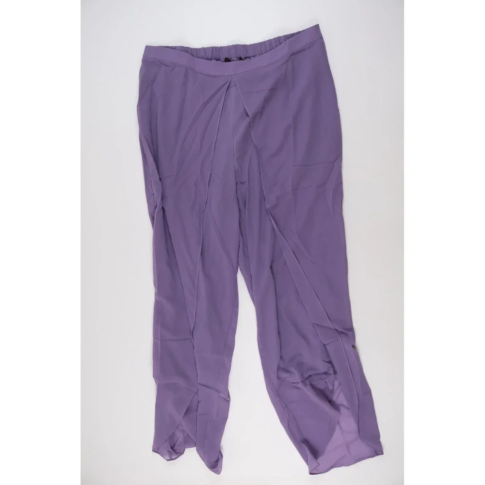 Midnight Velvet Pant Set Tunic Rhinestone Fringe Purple XL NEW